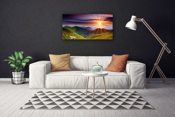 Quadro su tela Paesaggio di montagne al tramonto 100x50 cm