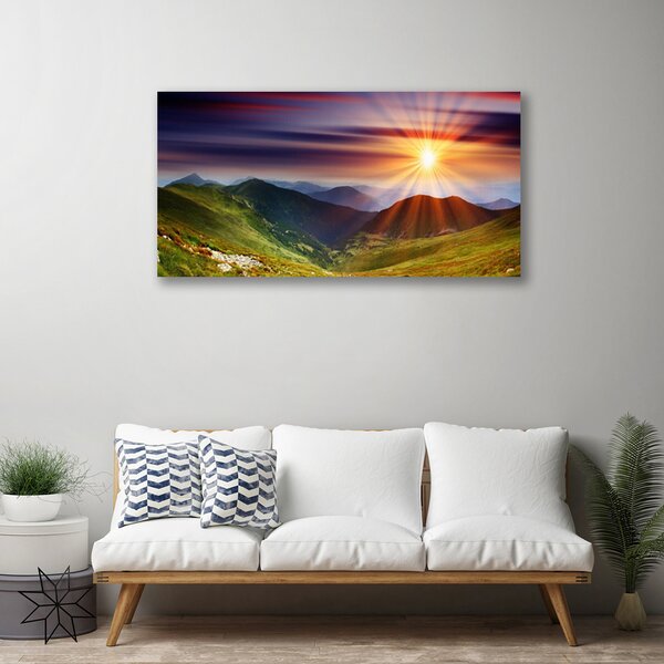 Quadro su tela Paesaggio di montagne al tramonto 100x50 cm