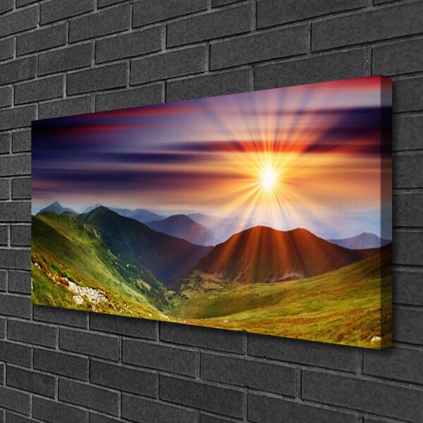 Quadro su tela Paesaggio di montagne al tramonto 100x50 cm