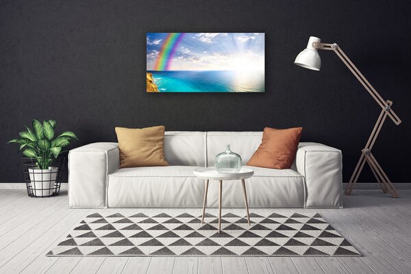 Quadro su tela Un arcobaleno per noi in riva al mare 100x50 cm