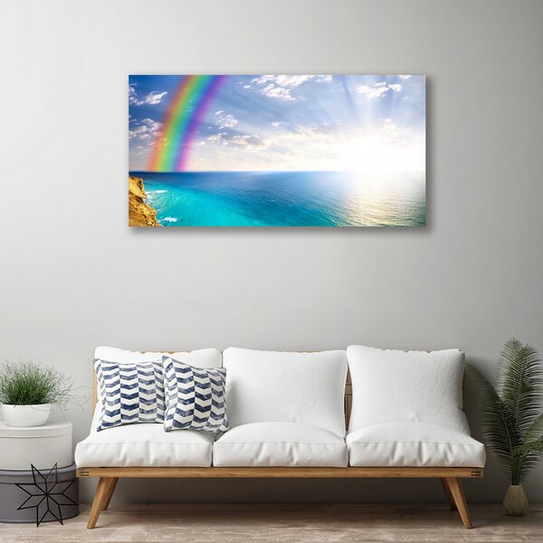 Quadro su tela Un arcobaleno per noi in riva al mare 100x50 cm