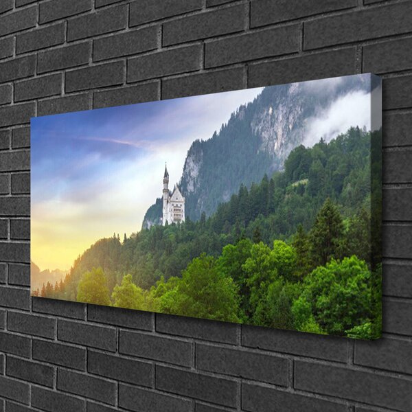 Quadro su tela Castello nel paesaggio della foresta delle montagne 100x50 cm