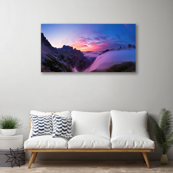 Quadro su tela Alba di montagna di nebbia 100x50 cm