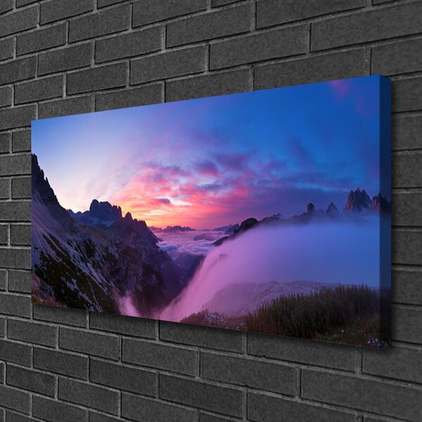 Quadro su tela Alba di montagna di nebbia 100x50 cm