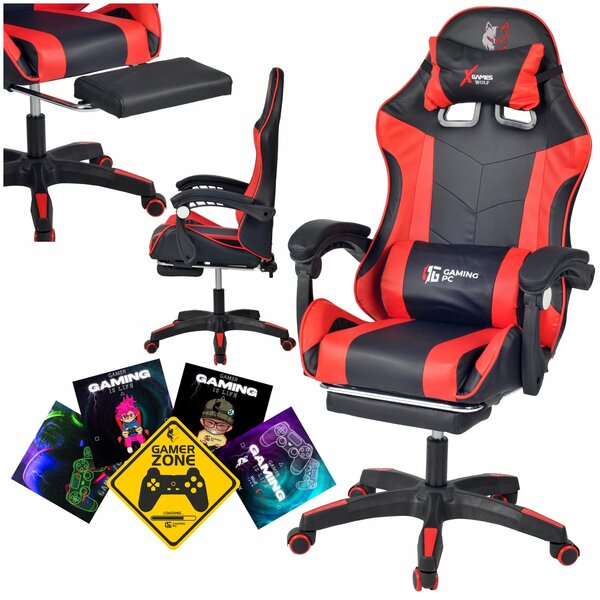 Ekspand | Sedia da gaming Fg02 - Rossa - Altezza totale 115-123 cm - Ergonomica - con cuscini massaggianti