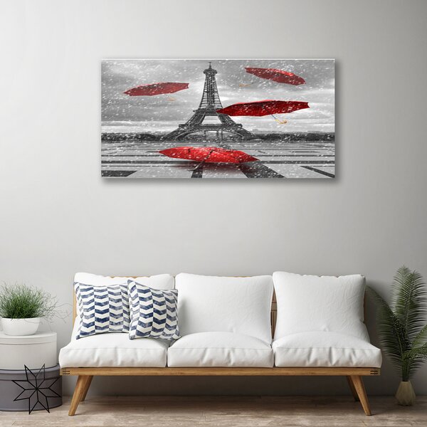 Quadro stampa su tela Ombrello della Torre Eiffel di Parigi 100x50 cm