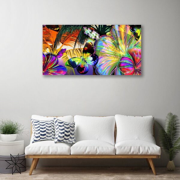 Quadro su tela Farfalle Di Astrazione Piume 100x50 cm