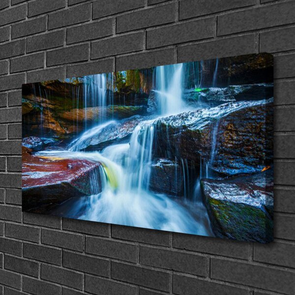 Quadro stampa su tela Rocce. Cascata. Fiume. Natura 100x50 cm