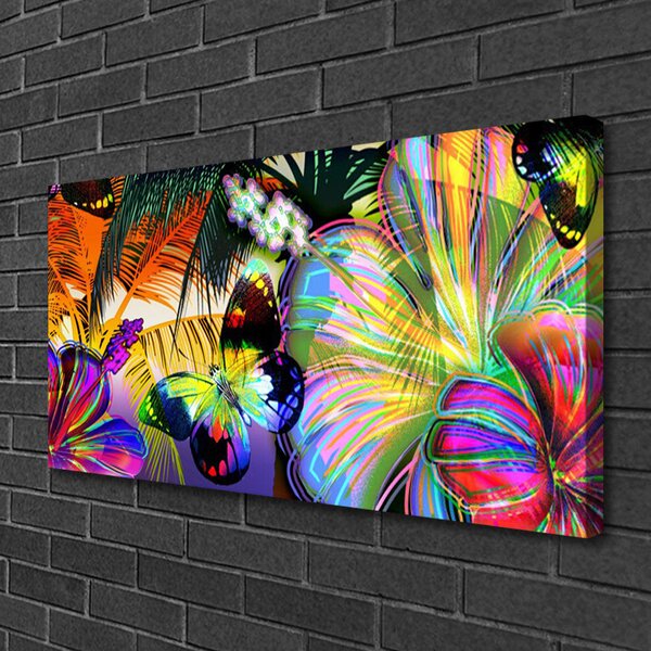 Quadro su tela Farfalle Di Astrazione Piume 100x50 cm