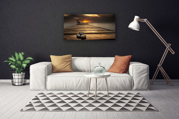Quadro stampa su tela Tramonto del molo del mare 100x50 cm