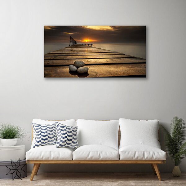 Quadro stampa su tela Tramonto del molo del mare 100x50 cm