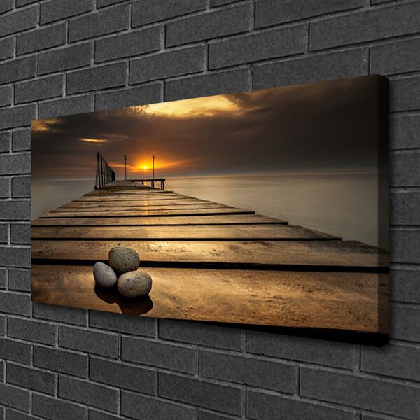 Quadro stampa su tela Tramonto del molo del mare 100x50 cm