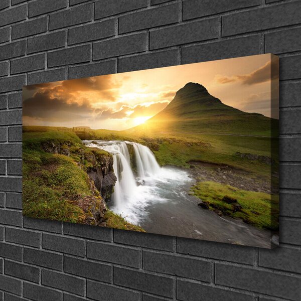 Quadro su tela Montagne della cascata della natura 100x50 cm