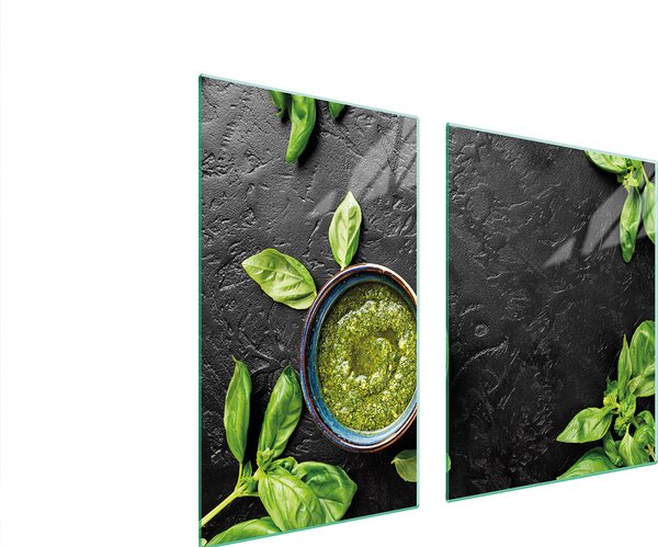 Piastre copri fornelli 2 pezzi 100x52 Copri piano cottura in Vetroceramica tagliere in vetro ardesia basilico