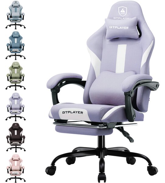 GTPLAYER Sedia da gioco Poltrona da gioco ergonomica Sedia da scrivania con superficie in tessuto Sedia da ufficio traspirante Cuscino a molla con poggiapiedi viola