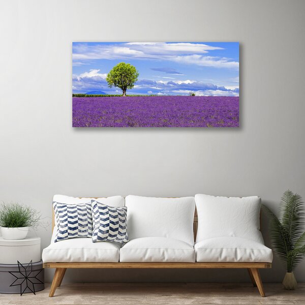 Quadro su tela Campo Di Lavanda Albero Della Natura 100x50 cm