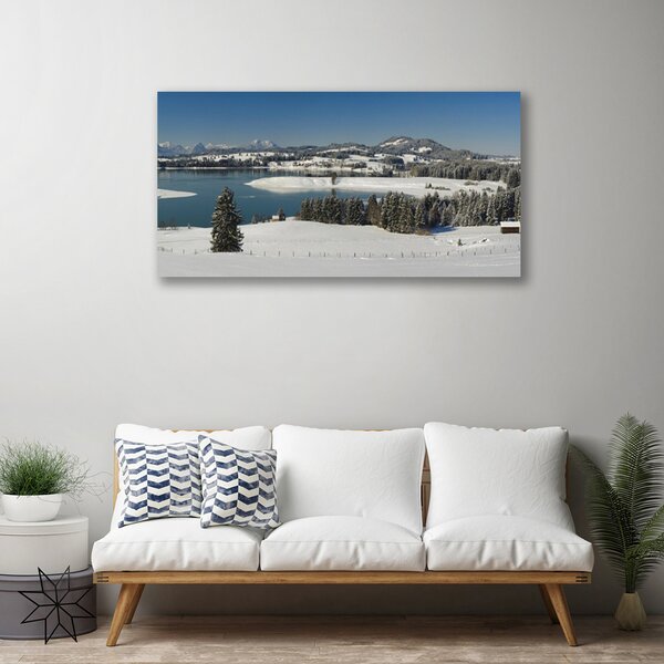 Quadro su tela Terra di montagna del lago di neve 100x50 cm