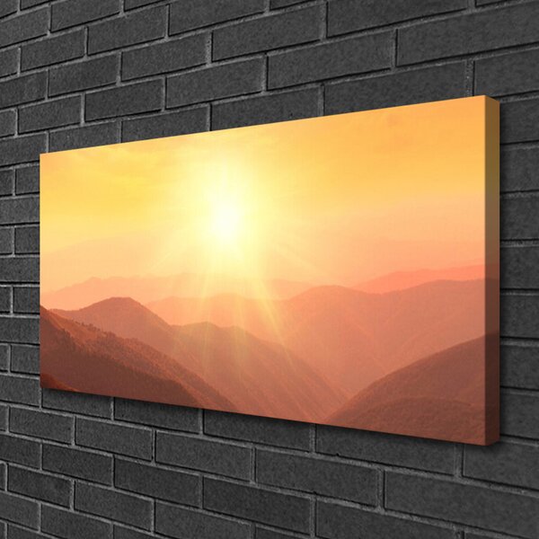 Quadro su tela Paesaggio di montagna del sole 100x50 cm