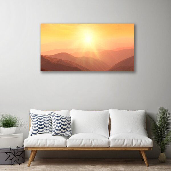 Quadro su tela Paesaggio di montagna del sole 100x50 cm