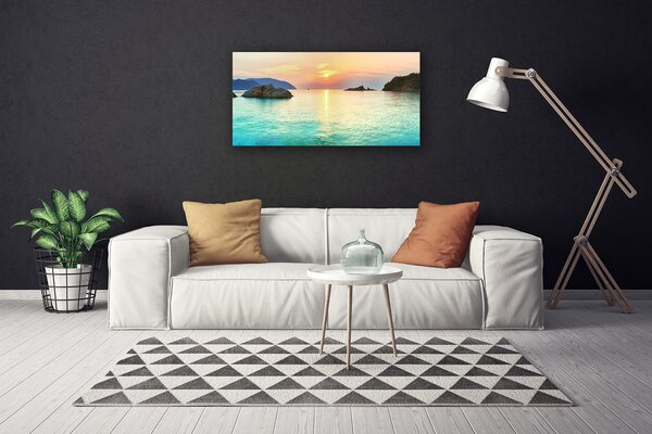 Quadro stampa su tela Paesaggio del mare delle rocce del sole 100x50 cm