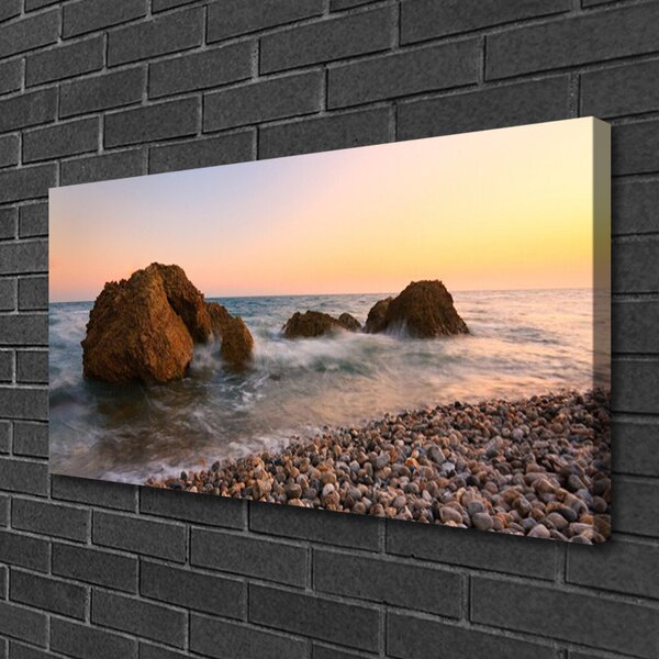 Quadro su tela Costa. Mare. Onde. Rocce 100x50 cm
