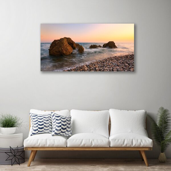 Quadro su tela Costa. Mare. Onde. Rocce 100x50 cm