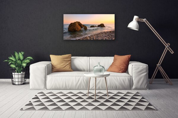 Quadro su tela Costa. Mare. Onde. Rocce 100x50 cm