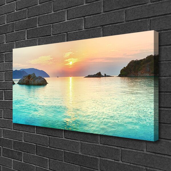 Quadro stampa su tela Paesaggio del mare delle rocce del sole 100x50 cm