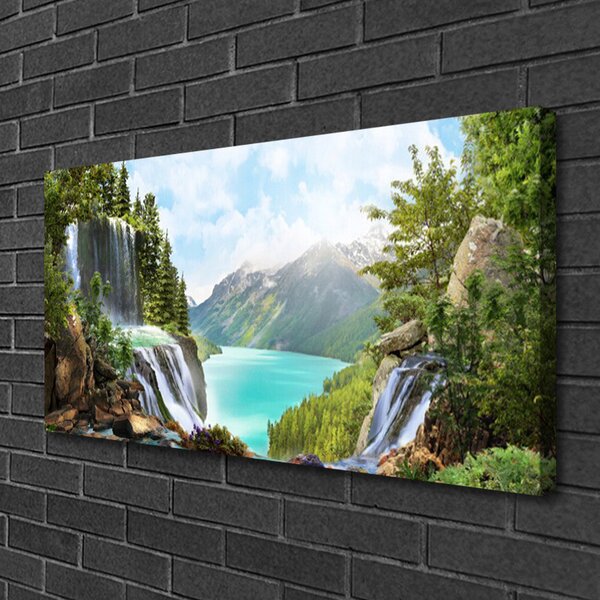 Quadro su tela Baia della cascata di montagna 100x50 cm