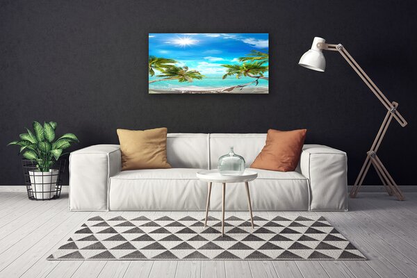 Quadro su tela Amaca da spiaggia con palme tropicali 100x50 cm