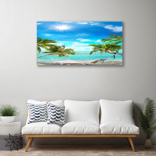 Quadro su tela Amaca da spiaggia con palme tropicali 100x50 cm