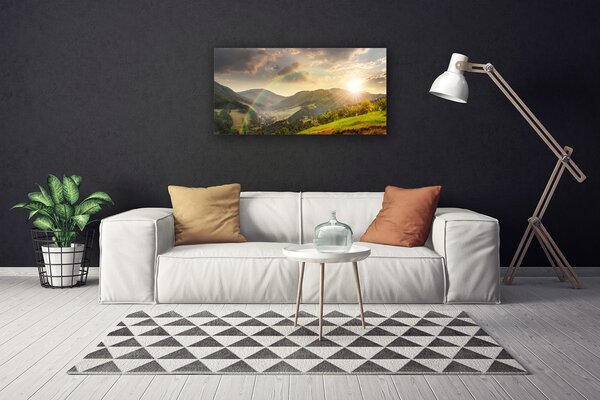 Stampa quadro su tela Prato di montagna al tramonto 100x50 cm