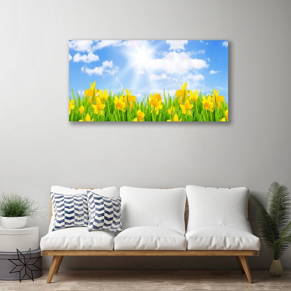 Quadro su tela Narcisi Erba Natura 100x50 cm