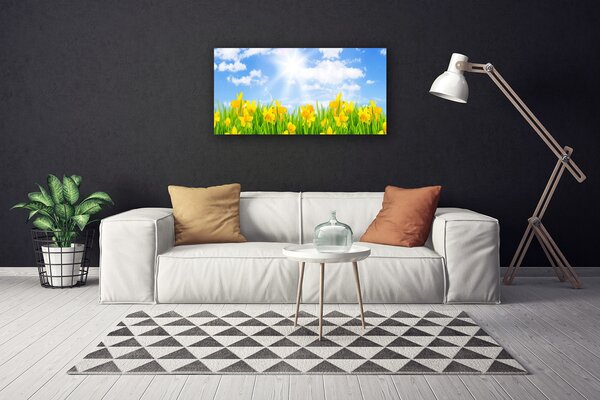 Quadro su tela Narcisi Erba Natura 100x50 cm