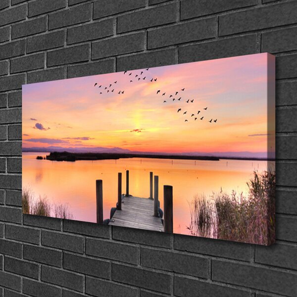 Quadro su tela Molo Tramonto Lago 100x50 cm