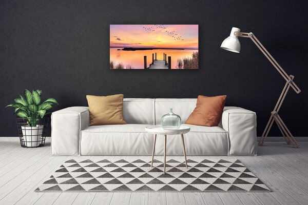 Quadro su tela Molo Tramonto Lago 100x50 cm