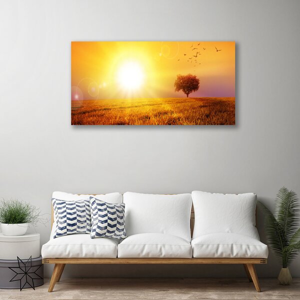Quadro su tela Uccelli del prato al tramonto 100x50 cm