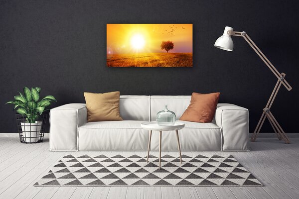 Quadro su tela Uccelli del prato al tramonto 100x50 cm