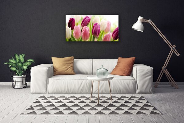 Quadro su tela Tulipani Fiori Natura Prato 100x50 cm