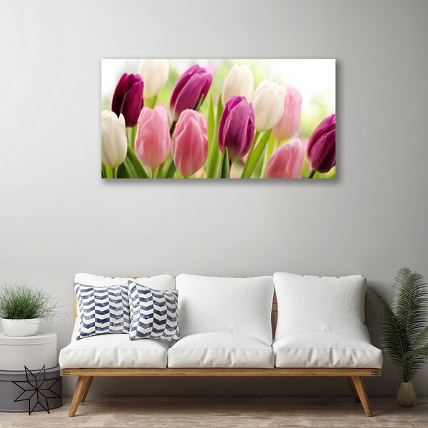 Quadro su tela Tulipani Fiori Natura Prato 100x50 cm