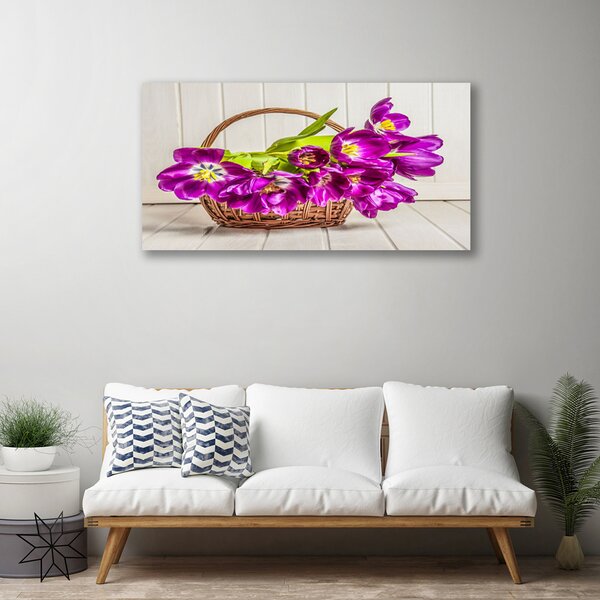 Quadro su tela Fiori nel cesto 100x50 cm