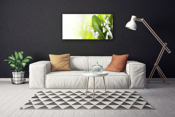 Quadro su tela Mughetti Foglie Fiori del prato 100x50 cm
