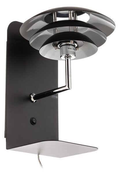 Applique da parete Dyberg Larsen, DL20 USB Shelf, dimmerabile, Nero, Camera da letto, Metallo, Scandinavo