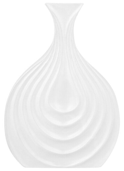 Vaso Decorativo Porcellana Bianca Superficie Intagliata Irregolare 25 cm Beliani