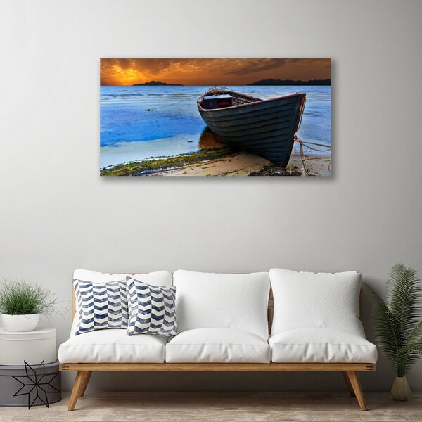 Stampa quadro su tela Spiaggia della costa del mare della barca 100x50 cm