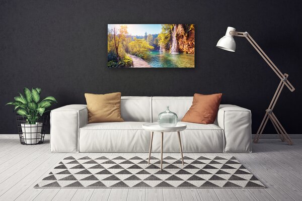 Stampa quadro su tela Cascata del paesaggio del lago 100x50 cm