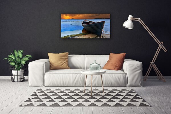 Stampa quadro su tela Spiaggia della costa del mare della barca 100x50 cm