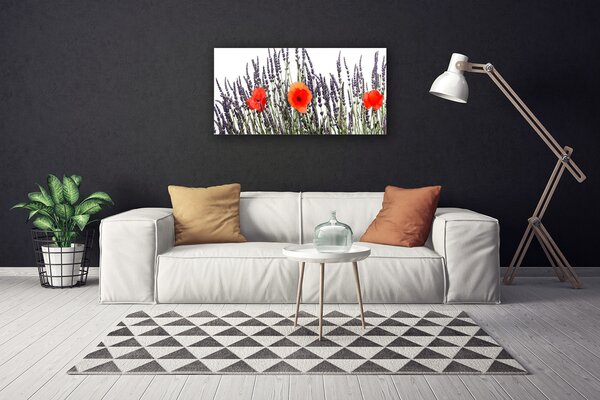Quadro su tela Papaveri Fiori Campo Di Erba 100x50 cm
