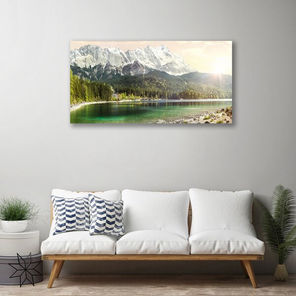 Quadro su tela Montagne del paesaggio del lago della foresta 100x50 cm