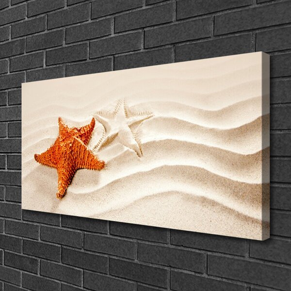 Quadro su tela Stelle marine sulla spiaggia di sabbia 100x50 cm
